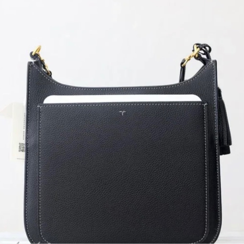 Tory Burch Black Pebbled Leather Hobo Crossbody with Tassel - Picture 6 of 8